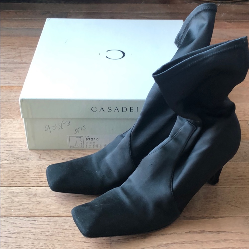 Casadei silk stretch black boots size 7